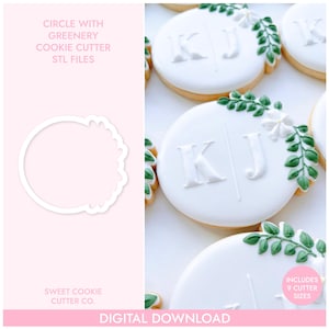 Circle With Greenery Cookie Cutter, STL File, 3D Printable Cookie Cutter, Instant Download, Sweet Cookie Cutter Co