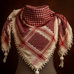 Classic Red and white Palestinian Kuffiyeh scarf with tassels Nice quality kuffiyeh Palestinian  Gift