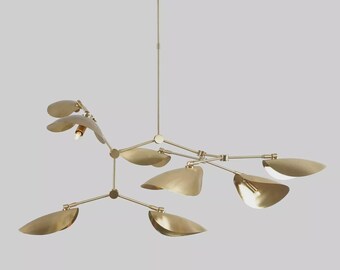 Eight Arm Curved Shade Stilnovo Style Sputnik Ceiling Pendant Chandelier Antique Patina Brass Finish Light Fixture - Bedroom Lightings