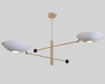Mid Century Double Shade Sputnik Flush Mount Ceiling Pendant Light, White Matte Stilnovo Style Brushed Brass Finish - Bedroom Lights