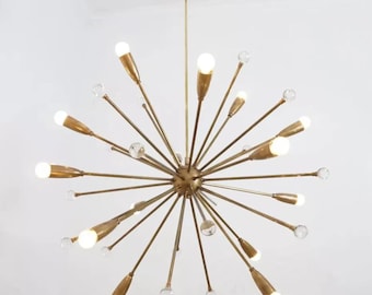 16 Arm Mid-Century Style Sputnik Chandelier Murano Glass Crystal Stilnovo Style Raw Brass Finish Bedroom Lights Fixture