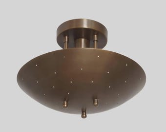 1-Light Flush Mount Pendant Light Antique Patina Finish Brass Ceiling Fixture Semi Flush Mount Chandelier