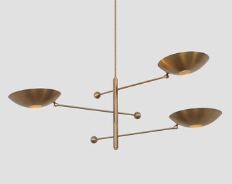 Three Round Shade Brushed Brass Stilnovo Style Ceiling Pendant Light Fixture Sputnik Chandelier