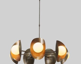 Seven Arm Glass Globe Sputnik Chandelier Mid Century Milky Globe Ceiling Lamp Modern Antique Brass Light Fixture - Bedroom Lighting