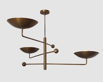 Three Curved Shade Raw Brass Sputnik Ceiling Pendant Light Stilnovo Style Chandelier Modern Raw Brass Light Fixture - Bedroom Lightings
