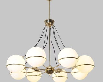 Large Eight Arm Glass Globe Ceiling Sputnik Chandelier Polished Brass Mid Century Modern Bedroom Lighting Fixture