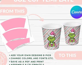 8oz Cup Canva Template | Editable Drink Cup Label | Party Favor Template | Custom Cup Top Label | Digital Download