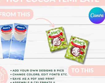 Hot Cocoa Packet Canva Template | Editable Hot Chocolate Favor | Cocoa Wrapper | Printable Party Favor