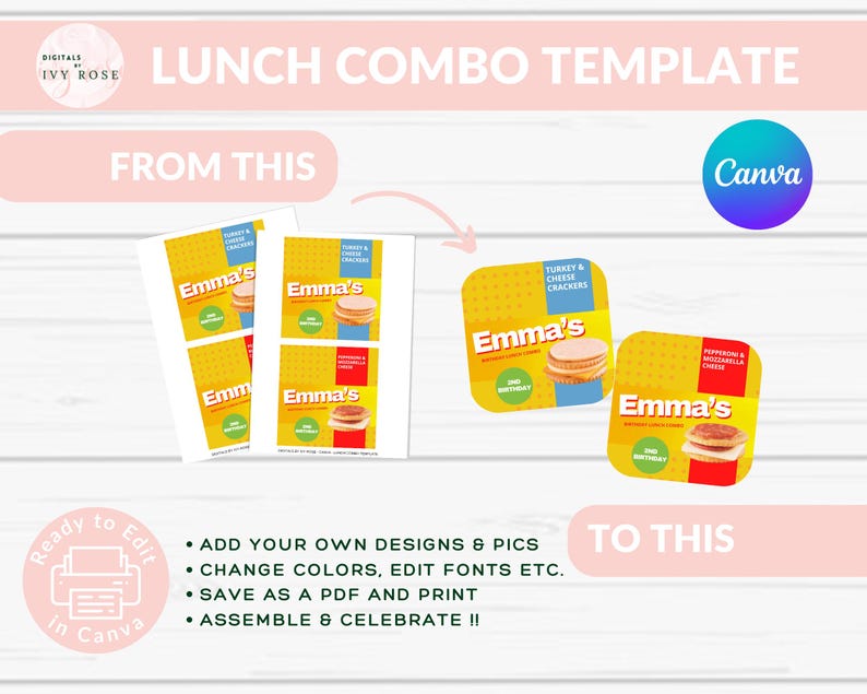 Editable Lunch Combo Label Template: Personalized Party Favor (canva ...