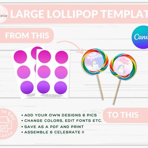 Large Lollipop Template | Editable Lollipop Wrapper | Printable Party Favor | DIY Candy Label | Canva Digital Party Printables