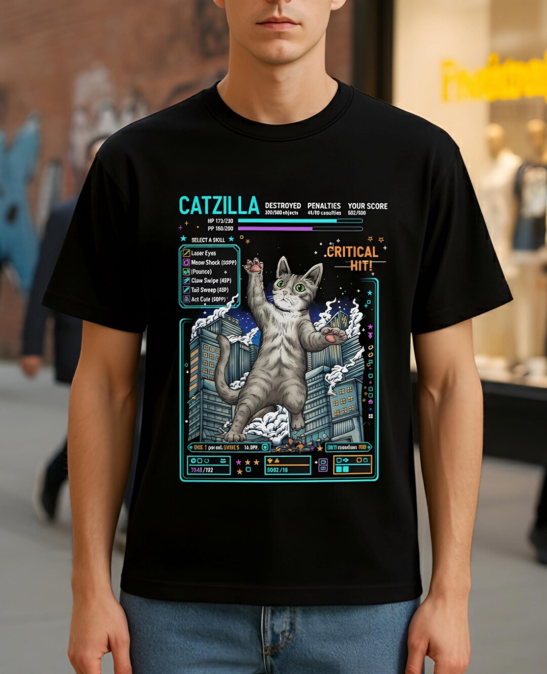 Catzilla Gamer T-shirt | Retro RPG Cat Meme Shirt - Etsy