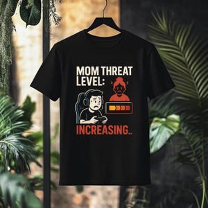 Gaming T Shirt for Boys Funny Threat Level Mom Tee Cool Gamer Shirt Perfect Gift for Kids Teens and Young Gamers