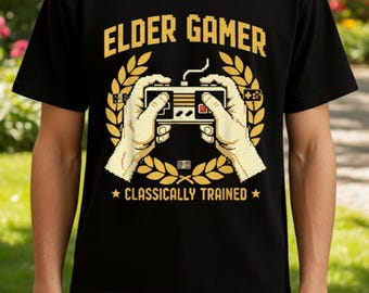 Retro Gamer T-Shirt | Elder Gamer Classically Trained Tee | Vintage Video Game Gift for Men