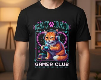 Cat Dad Gamer Club T-Shirt | Funny Cat Lover Gaming Tee