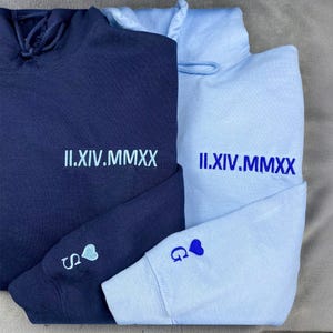 Custom Embroidered Hoodie with Roman Numeral Date - Sleeve with Initials - Anniversary Hoodie -Couples Gift - Christmas Gifts For Boyfriend