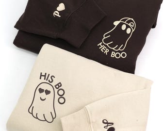 Felpa con cappuccio personalizzata con ricamo raffigurante una coppia di fantasmi - Vestito coordinato per Halloween