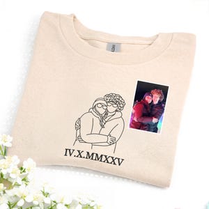 Custom Embroidered Wifey T-Shirt with Portrait From Photo - Anniversary Shirt - Roman Numeral Shirt - Personalized Gift For Couples