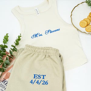 Embroidered Mrs. Pajama Set, Mrs Tank & Joggers, Bride To Be, Bride Pajamas, Mrs. Set, Bride Getting Ready Outfit, Engagement Gift For Her