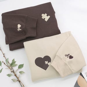 Custom Embroidered Heart and Puzzle Piece Sweatshirt - Couple Sweatshirt With Initial Heart - 1st Anniversary Gift - Christmas Gift