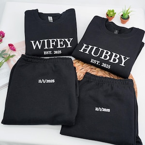 Embroidered Bride And Groom Sweatsuits For Couples - Just Married Sweat Set - Honeymoon Outfit - Bachelorette or Anniversary Gift
