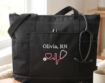 Personalized Embroidered Nurse Tote Bag – RN Student Work Bag, Hospital Staff Gift
