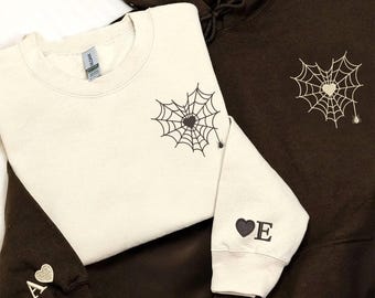 Embroidered Spiderweb Heart Couple Hoodie – Halloween Matching Hoodies