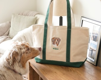 Anniversary Gifts For Couples With Dogs - Custom Embroidered Pet Portrait Tote Bag From Photo - Personalised Dog Bag Large, Dog Mom Gift