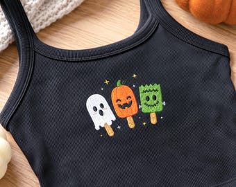 Embroidered Halloween Tank Top Women - Scary Popsicle Shirt - Spooky Season Crop Tank - Halloween Gift For Her