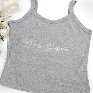Embroidered Spaghetti Strap Tank Top - Mrs Tank Top - Wedding Tank Top - Bride To Be - Personalized Bridal Tank - Bridal Shower Gift