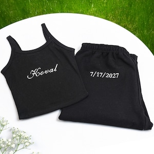 Custom Embroidered Bride Pajama Set  - Mrs Tank Top & Sweatpants -Bride To Be - Bridal Shower Gifts For Bride Unique, Bride Gifts