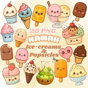 Pacchetto di gelato kawaii, clipart di gelato kawaii carino, gelato kawaii, clipart di gelato, dolcetti estivi, clipart di gelato kawaii