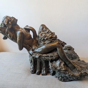 Leda and the Swan, MCM Ceramic Sculpture, Greek Mythology Zeus Muse Full Body