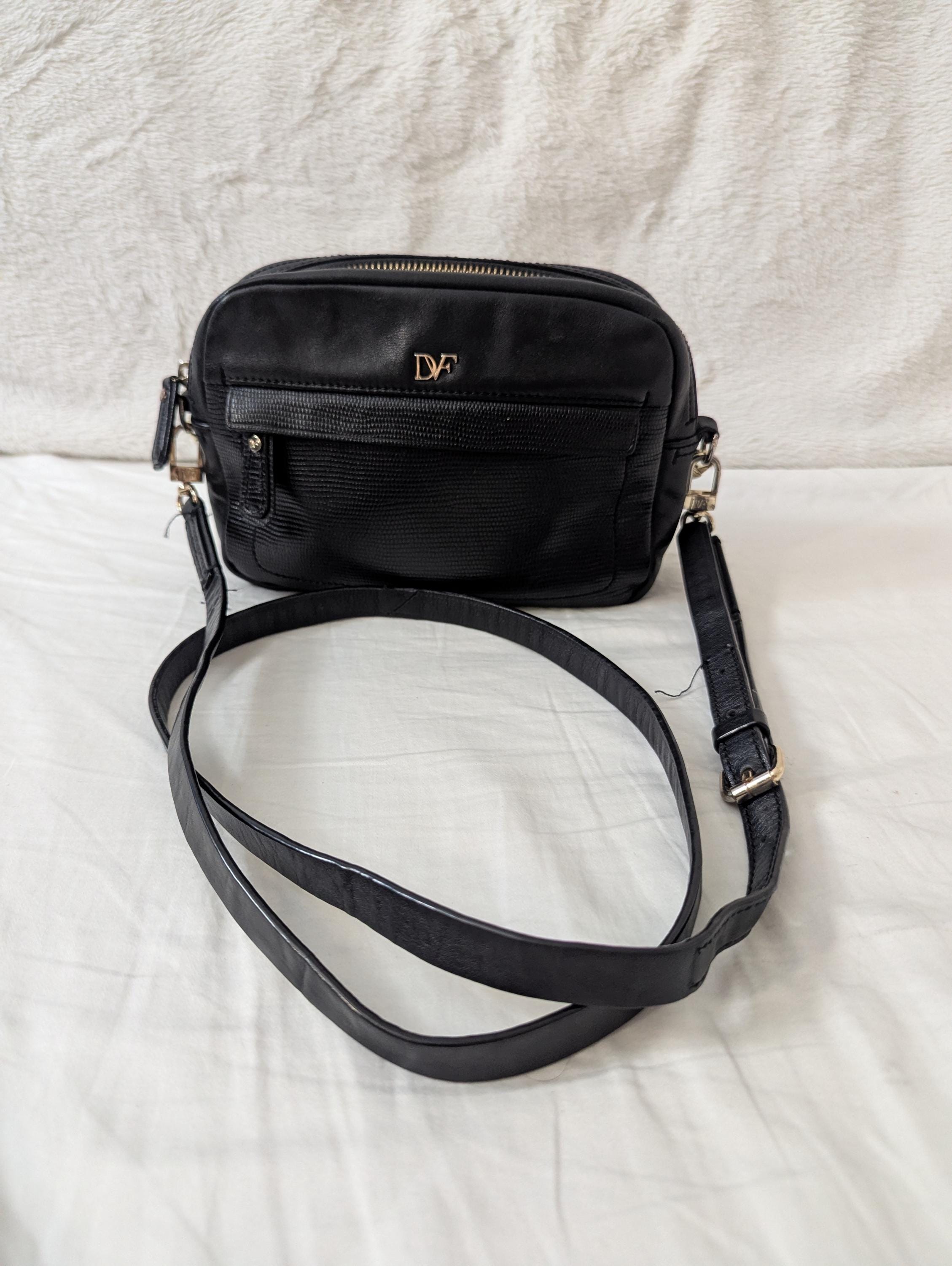 Diane Von Furstenberg DVF Black Leather Purse, Shoulder Bag 