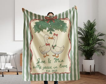 Personalized Silly Goose Couples Blanket, Wedding Gift Mr & Mrs, Bridal Shower Gift for Newlyweds, Valentine’s Day Gift, Christmas Gift