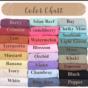 Pu&ograve; includere: Una tabella colori mostra una variet&agrave; di colori di tessuto, tra cui Berry, Crimson, Yam, Terracotta, Mustard, Banana, Ivory e White. Altri colori includono Islan Reef, Crunchberry, Watermelon, Blossom, Orchid, Violet, Chambray e Blue Jean. La tabella mostra anche Bay, Chalky Mint, Seofoam, Light Green, Moss, Khaki, Espresso, Black e Pepper.