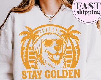 Stay Golden Sweatshirt, Funny Golden Retriever Sweatshirt, Funny Dog Shirt, Graphic Retro Vintage Crewneck, Dog Lover Sweater Gift, Dog C914