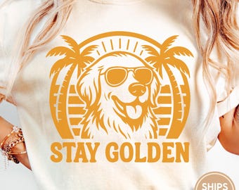 Maglietta Stay Golden Comfort Colors®, divertente maglietta Golden Retriever, divertente maglietta per cani, maglietta grafica retrò vintage, regalo per amanti dei cani, cane C914
