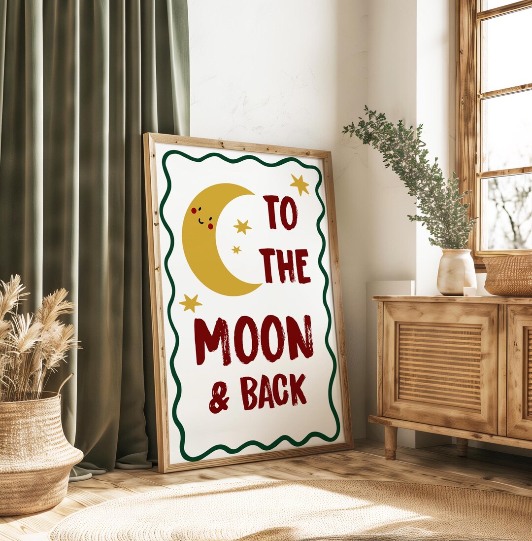 To the Moon and Back Wall Art Print – Retro Nursery Quote, Cute Moon ...