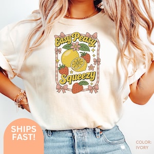 Easy Peasy Lemon Squeezy Comfort Colors Shirt, Cute Fruit Tshirt, Trendy Summer Tee, Women&#39;s TShirt, Oversized Graphic Tee Gift for her C589
