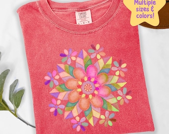Mandala Shirt, Blumen Mandala T-Shirt, Frühling Blumen Shirt, Geschenke für sie, Blumen Shirt, Floristen Geschenk, Geschenk für Bestie D07