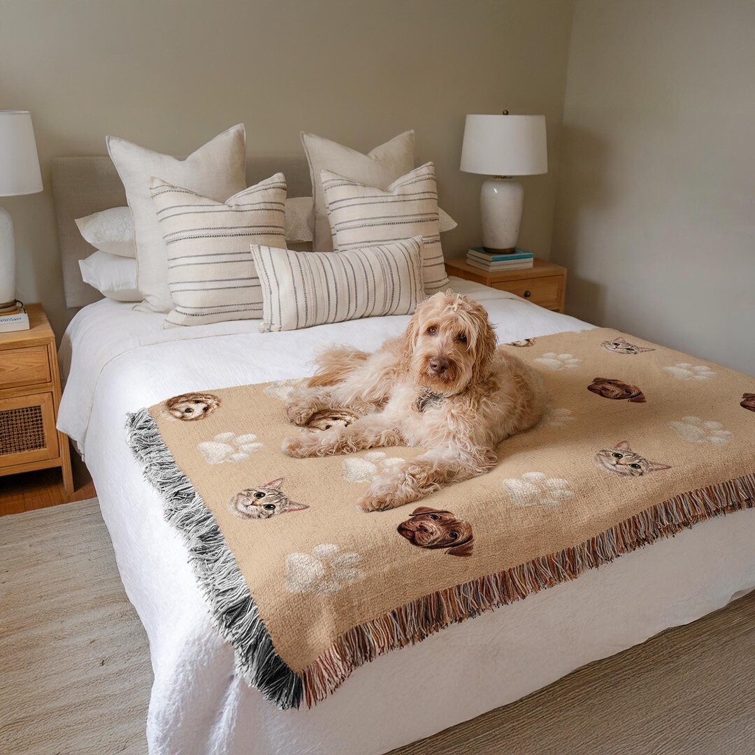 Personalized Pet Woven Blanket, Custom Dog Photo Blanket, Dog Cat ...