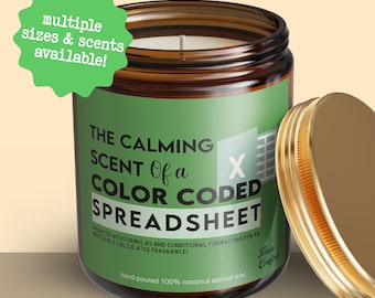 The Calming Scent of a Color Coded Spreadsheet Candle, Excel gifts, Spreadsheet Humor, Funny Accountant Gift, Data Analyst Gift, CPA Gift