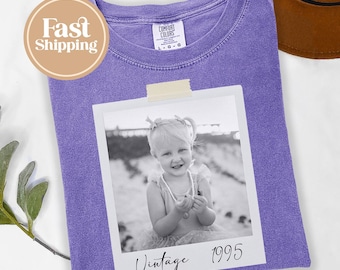 Custom Vintage Photo And Year, Custom Shirt With Picture Personalized 30th Birthday Gift Vintage 30th Birthday Party Vintage Est 1995 tee V3