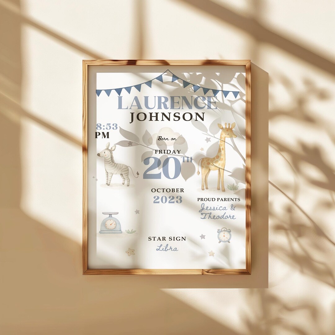 Baby Birth Stats Wall Art Print – Personalized Newborn Details Poster ...