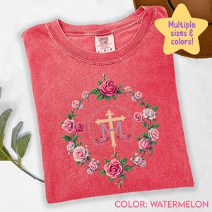 Marian Catholic T-Shirt, Virgin Mary T shirt, Catholic gifts for women, Catholic T-shirt, Marian Cross Shirt Floral Women Religious tee C326