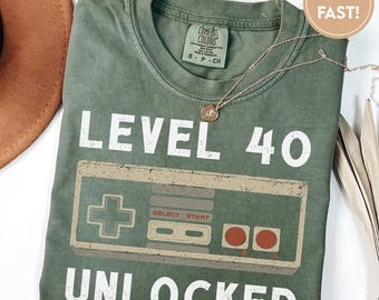 40e verjaardagscadeau voor hem, 40e verjaardag shirt voor mannen vrouwen, level 40 ontgrendeld, gamer party shirts C525_40