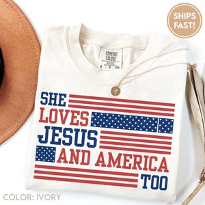 Retro USA t-shirt, She Loves Jesus And America Too, Womens USA t-shirt, USA Shirt, America Sweatshirt, 4th of July Shirt D145
