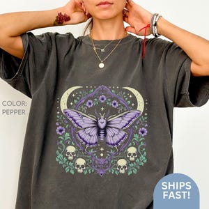 Gothic Garden TShirt, Dark Academia Shirt, Floral Skull Creepy Cute T-Shirt, Pastel Goth Graphic Tee, Botanical Butterfly Top C188