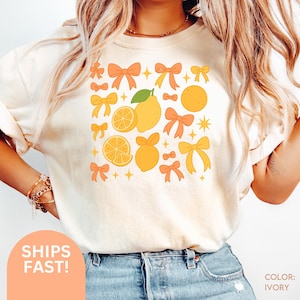 Lemon Coquette Shirt, Cute Retro Fruit Tee with Bows and Stars, Y2K Aesthetic Graphic Tee, Kawaii Summer Shirt Gift for Her Summer Time C590