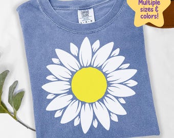 Camisa com margaridas, camisa com flores silvestres, camisa com flores para presente, flor do mês de nascimento, presente para irmã, camisa de verão, camisa feminina com margaridas, camiseta com flores D08